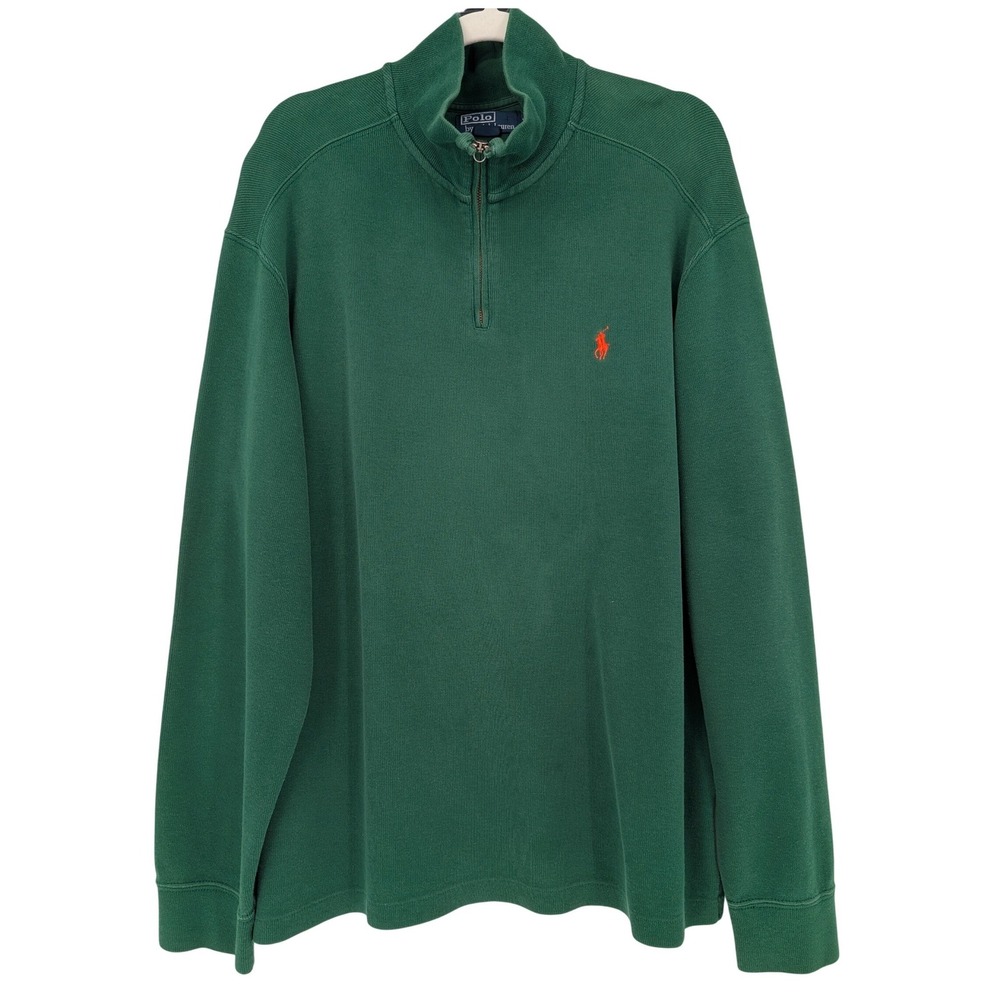 Polo Ralph Lauren 1/4 Zip Pullover Mens XL Forest Green Cotton Mock Neck Sweater